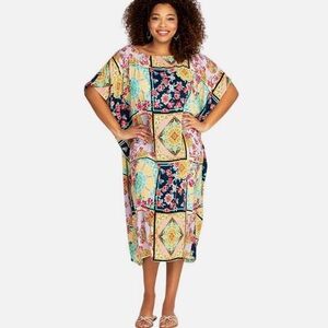 Johnny Was Japer Cocoon Midi Patchwork Floral Dress 1x